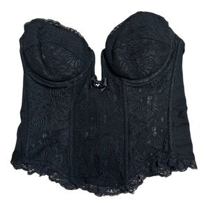 Jezebel Vintage Black Strapless Lace Boned Bustier Corset Bra Lingerie Top 36B